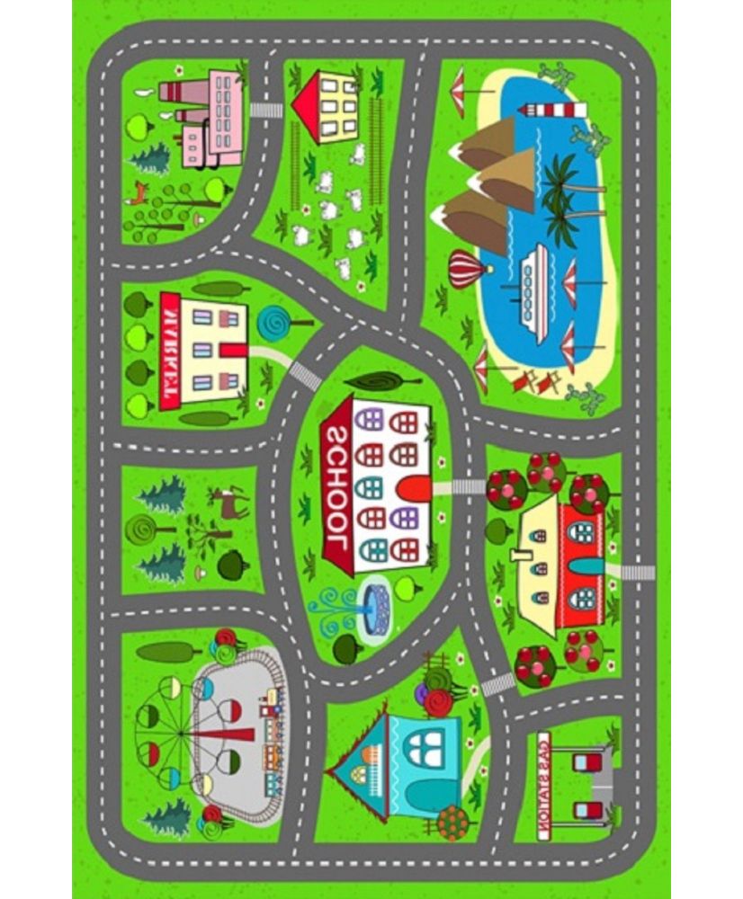 Tapis enfant Circuit de voiture 80 x 150 cm - Vert