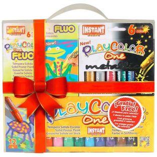 Coffret 24 stylos gouache solide Playcolor Basic-Metal-Fluo + 3 gravures à colorier