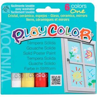 Cuadro 6 gouaches macizos + plantillas Playcolor Window para pintar sobre vidrio