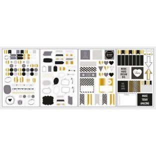 147 stickers bulles & flèches pour Bullet journal - noir-gris-doré