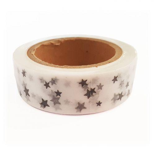 White Washi Tape with silver Stars 15 m x 15 mm
