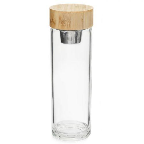 Tea infuser glass bottle with filter and bamboo lid