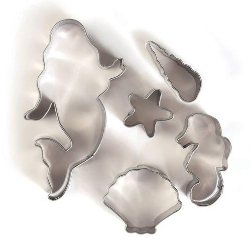 5 stainless steel cookie cutters - Mermaid and seashells