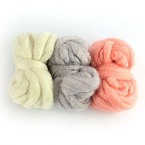 3 bolas de lana 5 m - blanquecino, gris claro, coral