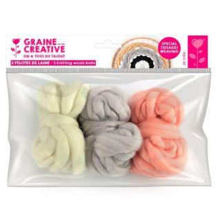 3 balls of wool 5 m - off-white, light gray, coral