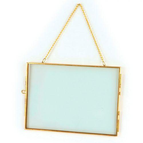 Cadre en verre vintage - rectangle avec chaîne métallique - 18 x 13 cm
