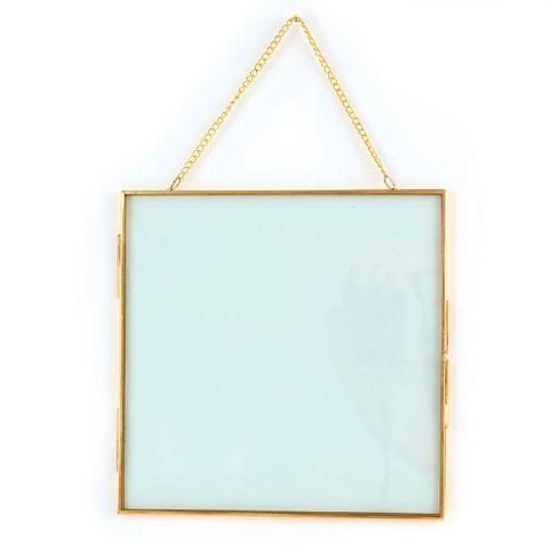 Vintage glass frame - square with metal chain - 20 x 20 cm