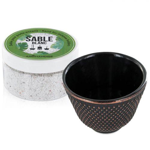 Black cast iron incense holder bowl + white sand