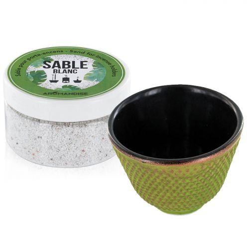 Green cast iron incense holder bowl + white sand