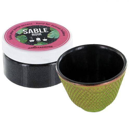 Green cast iron incense holder bowl + black sand