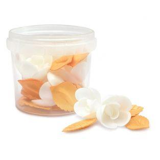 Wafer decorations - White flowers and golden leaves