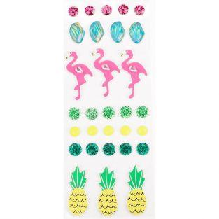 30 stickers 3D - flamants rose et ananas