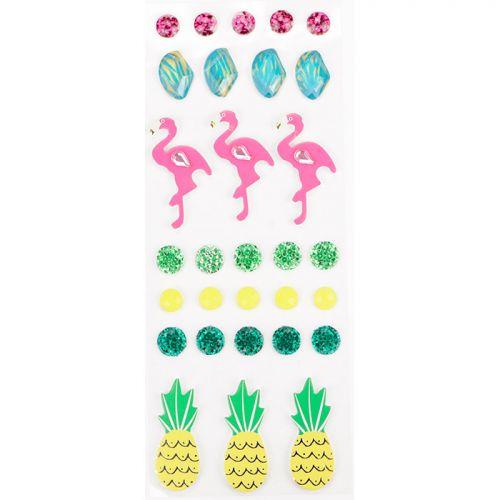 30 stickers 3D - flamants rose et ananas