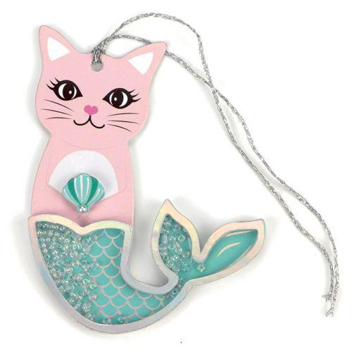 2 etiquetas 3D con purpurina - Sirena gato