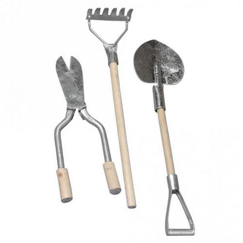 3 mini herramientas de jardín de metal y madera 9-13 cm