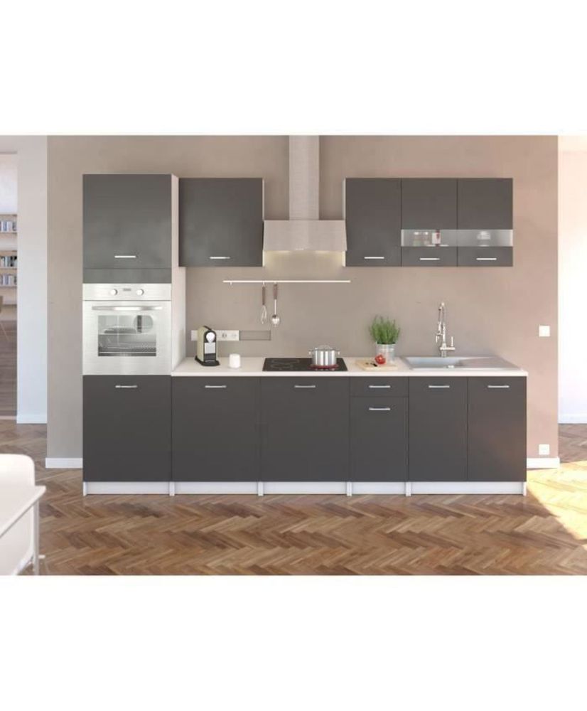 Cuisine complete avec colonne four et plan de travail inclus 300 cm - 8 éléments - Gris mat Cuisine complete avec colonne four et plan de travail inclus 300 cm - 8 éléments - Gris mat
