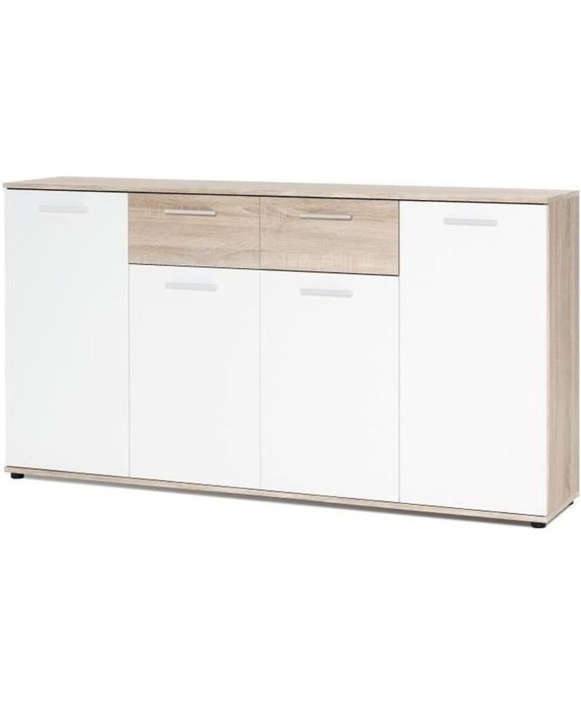 Aparador bajo clásico de roble blanco y mate - 160 cm Aparador bajo clásico de roble blanco y mate - 160 cm