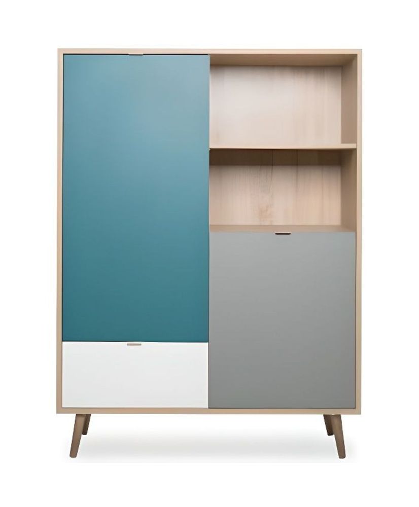 Aparador alto - roble Sonoma, blanco, gris y azul - 103 x 40 x 139 cm Aparador alto - roble Sonoma, blanco, gris y azul - 103 x 40 x 139 cm