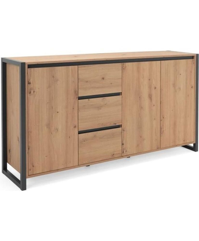 Aparador de 3 puertas y 3 cajones - roble artesanal / Antracita - 160 x 40 x 88 cm Aparador de 3 puertas y 3 cajones - roble artesanal / Antracita - 160 x 40 x 88 cm