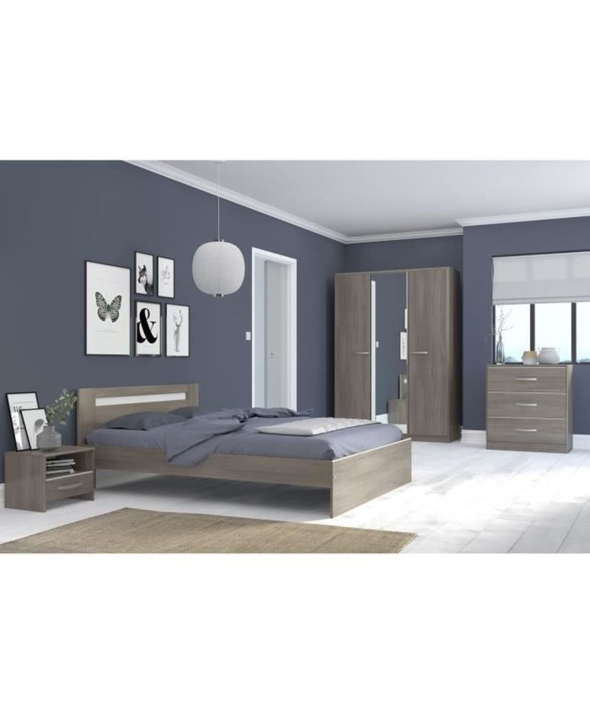 Chambre complete adulte - noyer silver - 140 x 190 cm Chambre complete adulte - noyer silver - 140 x 190 cm