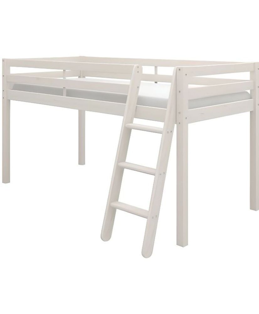 Letto per bambini a mezza altezza - Pino massiccio sbiancato - Rete inclusa - 90 x 190 cm Letto per bambini a mezza altezza - Pino massiccio sbiancato - Rete inclusa - 90 x 190 cm