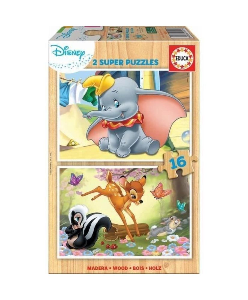Puzzle de madera Disney - EDUCA - Bambi + Dumbo - 2 x 16 piezas Puzzle de madera Disney - EDUCA - Bambi + Dumbo - 2 x 16 piezas