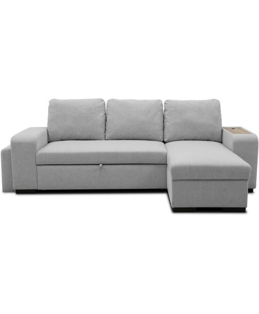 VALDO 3 to 4 seater reversible convertible corner sofa - Mouse fabric - Tablet with USB - Box + Pouf - 247x143x86 cm VALDO 3 to 4 seater reversible convertible corner sofa - Mouse fabric - Tablet with USB - Box + Pouf - 247x143x86 cm