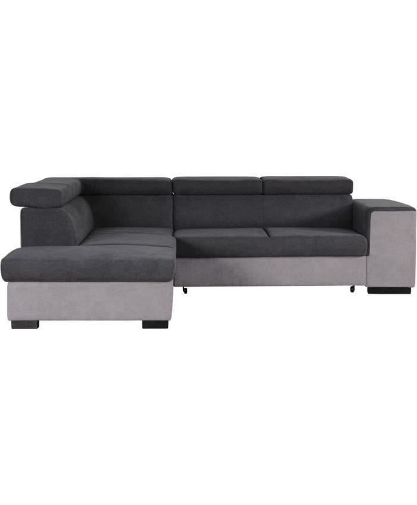 Canapé d'angle gauche convertible + coffre 5 places - Tissu gris - 271 x 220 x 77 cm Canapé d'angle gauche convertible + coffre 5 places - Tissu gris - 271 x 220 x 77 cm