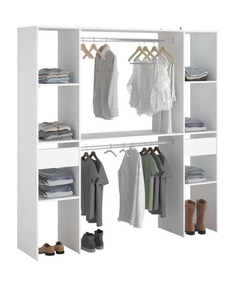 Kit vestidor ARTIC EKIPA - melamina blanca - 2 armarios + 2 cajones - 176 x 40 x 180 cm Kit vestidor ARTIC EKIPA - melamina blanca - 2 armarios + 2 cajones - 176 x 40 x 180 cm