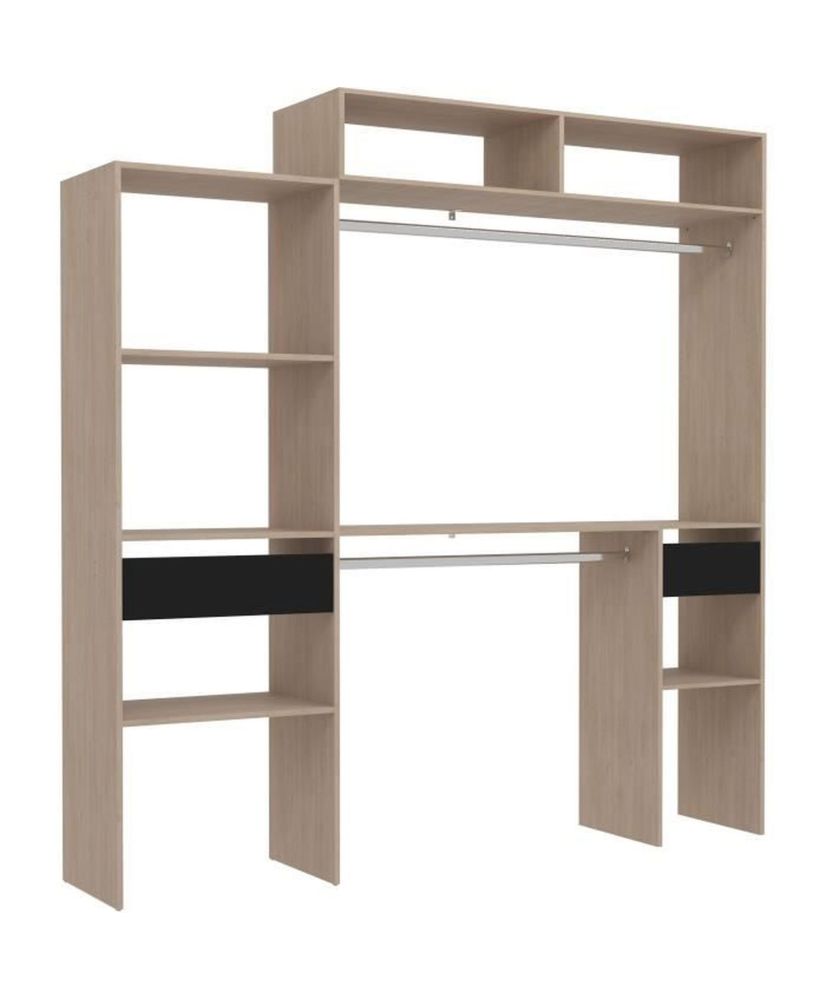ARTIC EKIPA Kit vestidor extensible - roble y negro - 2 armarios + 2 cajones + módulo adicional - 198 x 40 x 202 cm ARTIC EKIPA Kit vestidor extensible - roble y negro - 2 armarios + 2 cajones + módulo adicional - 198 x 40 x 202 cm