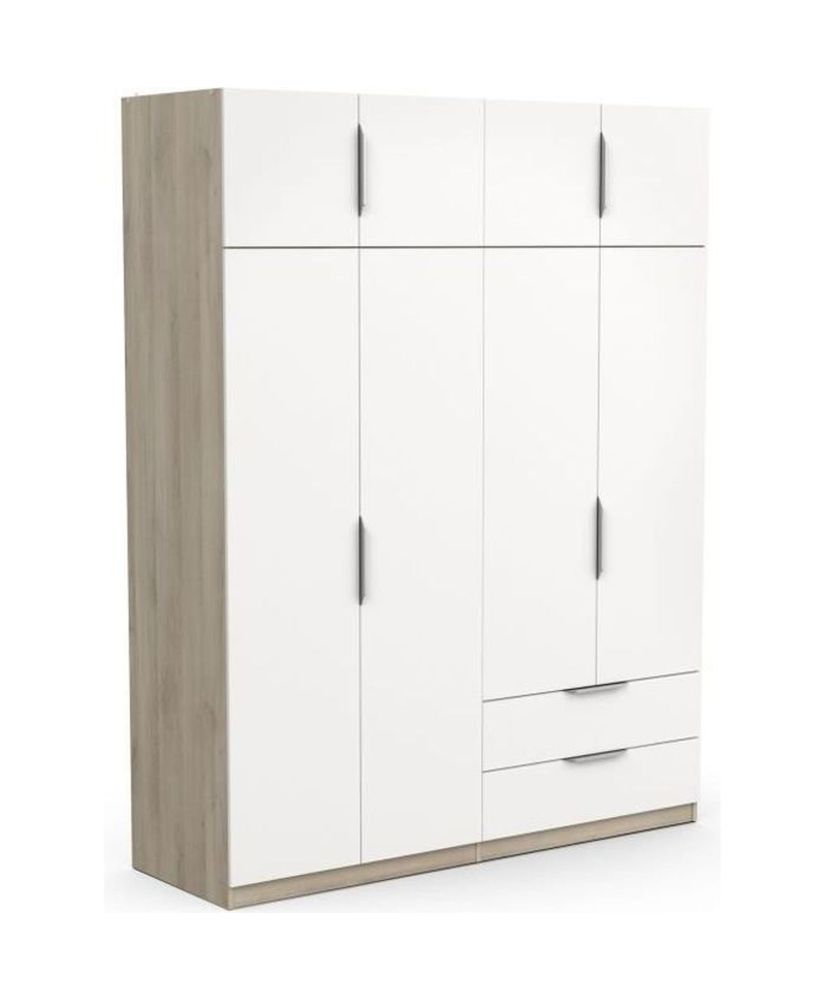 Armario dormitorio - 8 puertas - 2 cajones - Blanco y roble Kronberg Armario dormitorio - 8 puertas - 2 cajones - Blanco y roble Kronberg
