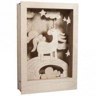 Marco de madera con escena 3D - 20 x 30 x 6,5 cm - Unicornio