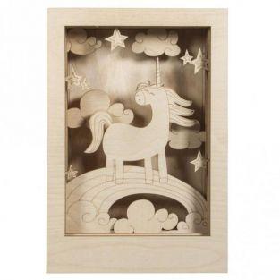 Cadre décoratif en bois à motif 3D - 20 x 30 x 6,5 cm - Licorne