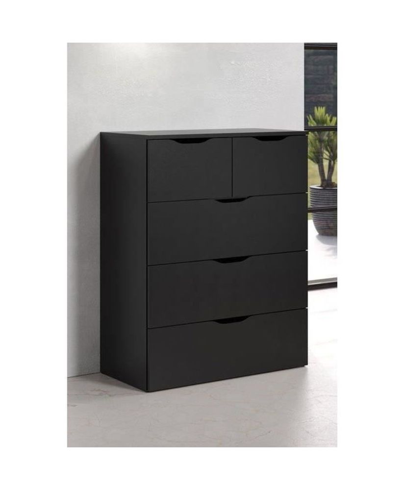 Cómoda BASIX - 5 cajones - Negro mate - 80 x 40 x 101 cm Cómoda BASIX - 5 cajones - Negro mate - 80 x 40 x 101 cm