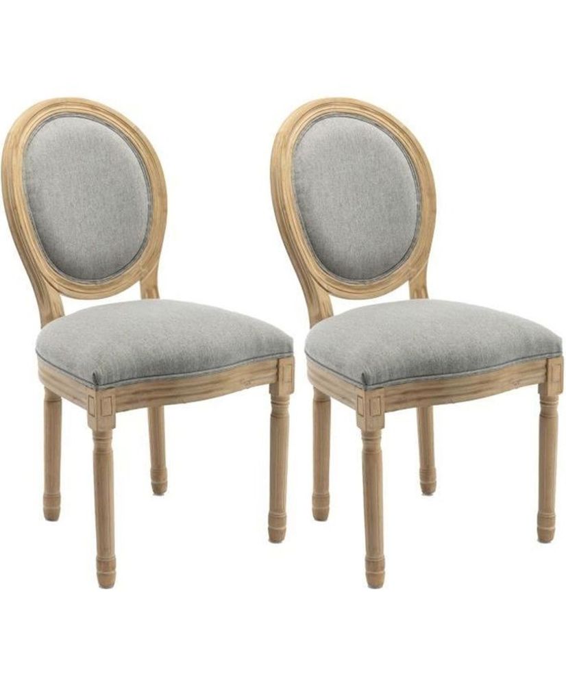 GRETA 2 sillas medallón - Base de madera - Tela gris - 49 x 56 x 96 cm GRETA 2 sillas medallón - Base de madera - Tela gris - 49 x 56 x 96 cm