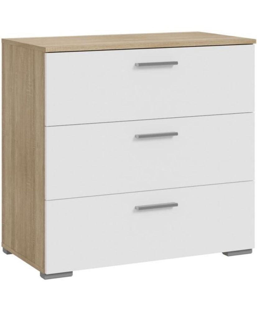 BASJANA Kommode – 3 Schubladen – Sonoma-Eiche und Mattweiß – 80,2 x 41,3 x 75,8 cm BASJANA Kommode – 3 Schubladen – Sonoma-Eiche und Mattweiß – 80,2 x 41,3 x 75,8 cm
