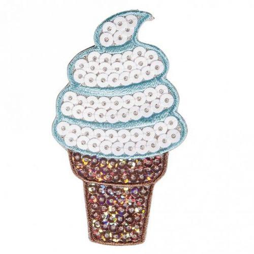 Iron-on patch with rhinestones 4 x 6.8 cm - Ice cream cone
