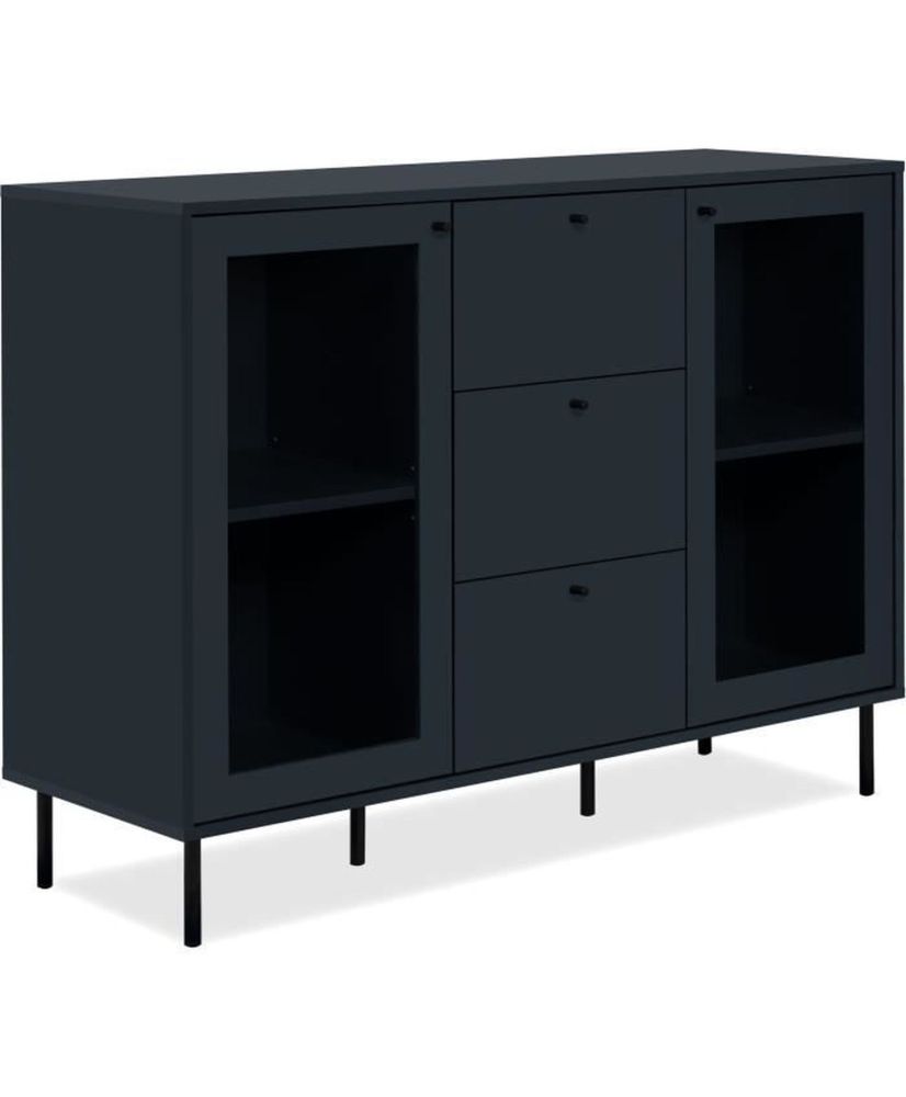 Aparador de comedor CARACAS - azul marino - 2 puertas de cristal + 3 cajones - 120 x 90 x 40 cm Aparador de comedor CARACAS - azul marino - 2 puertas de cristal + 3 cajones - 120 x 90 x 40 cm