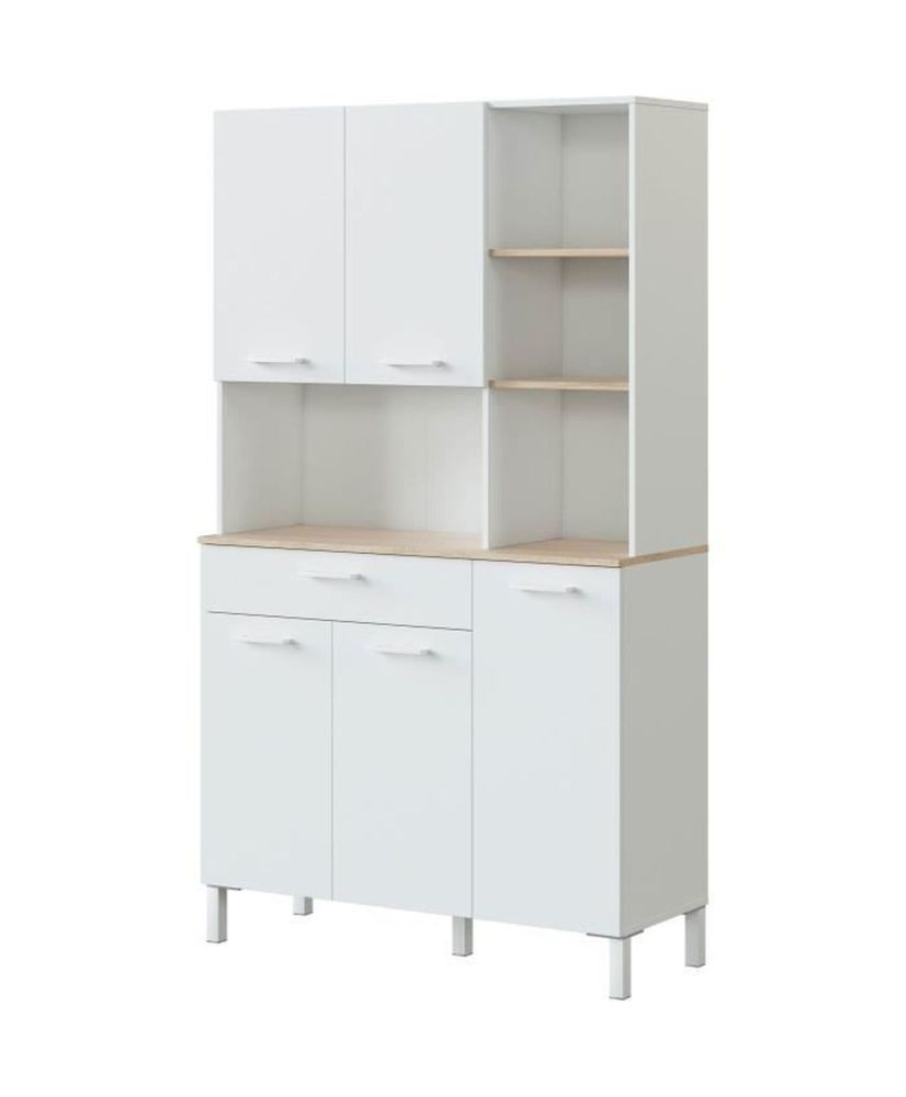 Meuble de cuisine KIRA - blanc artik et chêne canadien - 5 Portes + 1 tiroir - 186 x 108 x 40 cm Meuble de cuisine KIRA - blanc artik et chêne canadien - 5 Portes + 1 tiroir - 186 x 108 x 40 cm