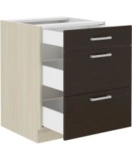Meuble bas - 3 Tiroirs - Mélaminé - chêne foncé - 60 x 52 x 82 cm