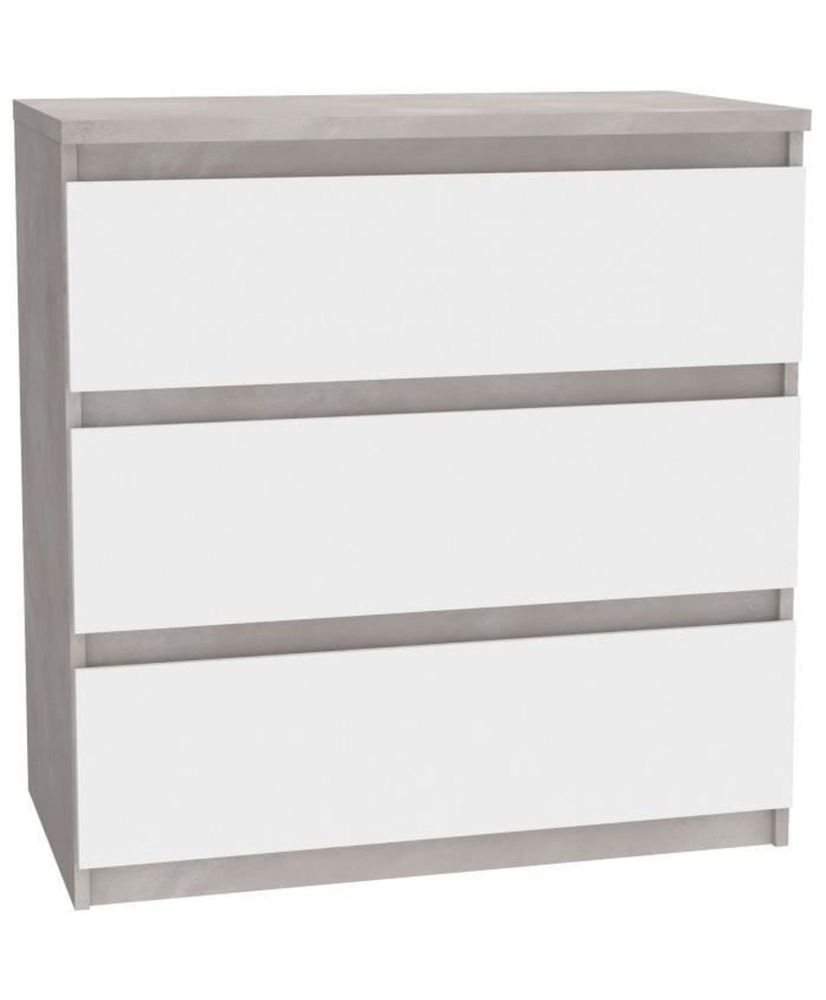 CHELSEA Kommode mit 3 Schubladen – Weiß/Helle Betonfarbe – 77,2 x 42 x 79,9 cm CHELSEA Kommode mit 3 Schubladen – Weiß/Helle Betonfarbe – 77,2 x 42 x 79,9 cm