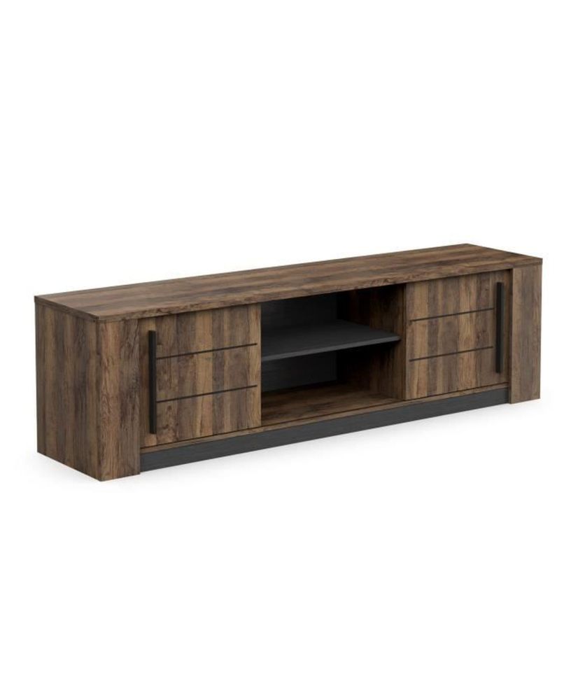 MONACO TV-Schrank – 2 Schiebetüren + 3 Regale – Eiche und schwarzes Holz – 184,5 x 42,3 x 51,8 cm MONACO TV-Schrank – 2 Schiebetüren + 3 Regale – Eiche und schwarzes Holz – 184,5 x 42,3 x 51,8 cm